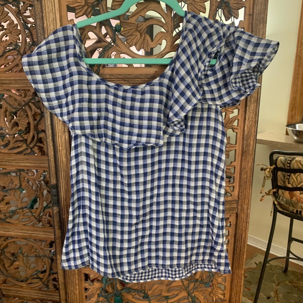 Blue & White 'Tablecloth' Shirt by Jessica Simpson Size Small